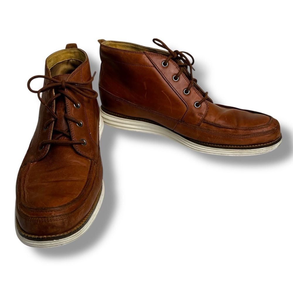 Cole Haan Lunargrand Brown Leather Chukka Ankle Boots Moc Toe Lace Up Men 10